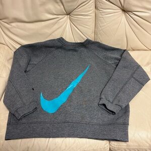 NIKE sz S Tech Fleece Sweatshirt Gray Big Swoosh Teal Back Logo